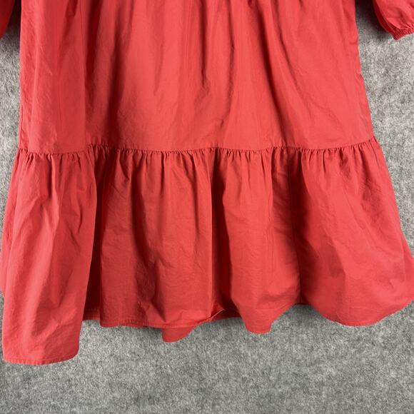 Sundry Evereve The Anywhere Dress Womens Large 3 Red Tiered Puff Sleeve Pocket - Picture 4 of 14